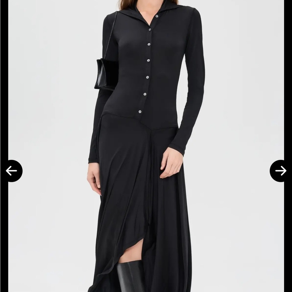 Elegant Black Long-Sleeve high slit maxi Dress
